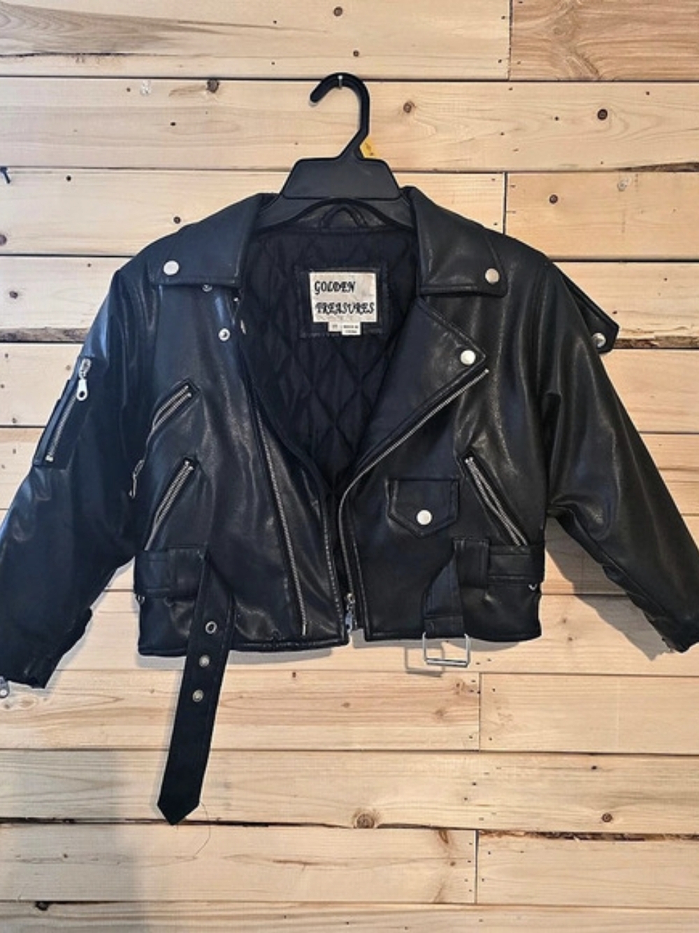 Golden Treasures Little Kids Size 7T Black Faux Leather Moto Jacket